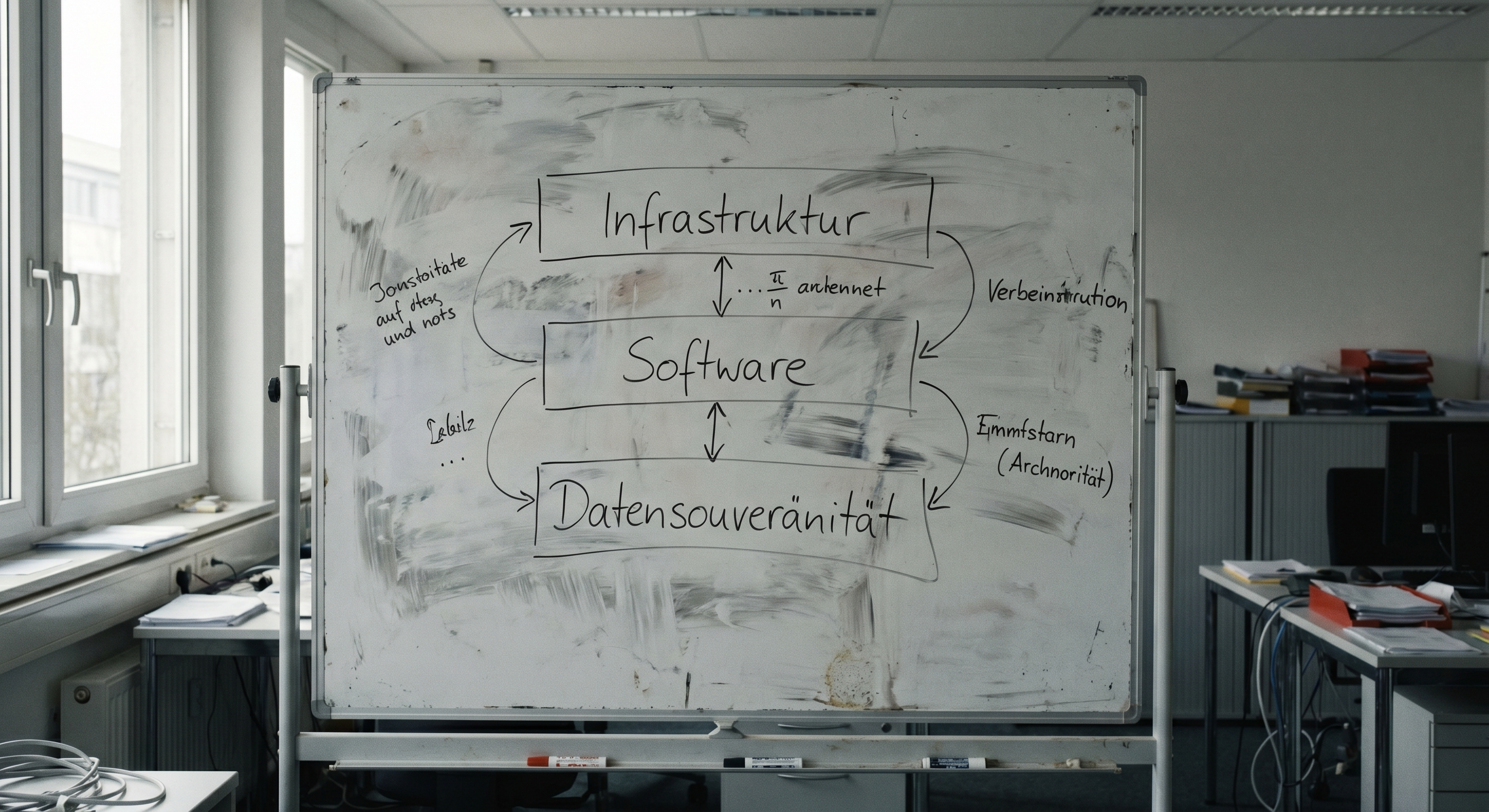 Whiteboard mit drei Saeulen digitaler Souveraenitaet