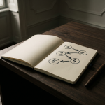 Notizbuch mit fünf Prozess-Schritten für WordPress-Build