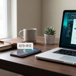 Smartphone mit 2FA-Code-Notification neben Laptop mit WordPress-Dashboard und deutscher Flagge auf Notizbuch