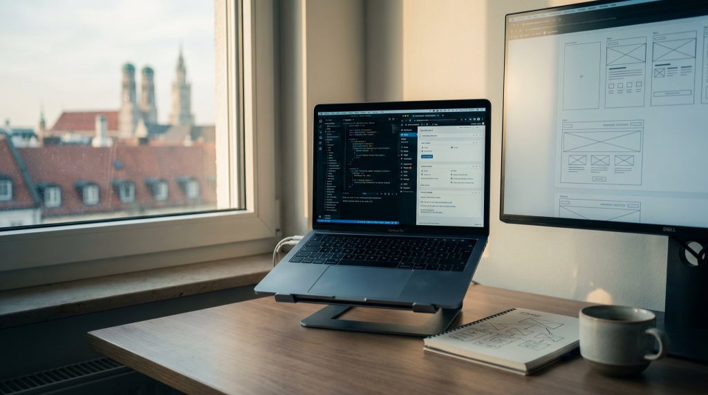 Moderner Münchner Web-Entwickler-Workspace: Richtwerte Webentwicklung 2026