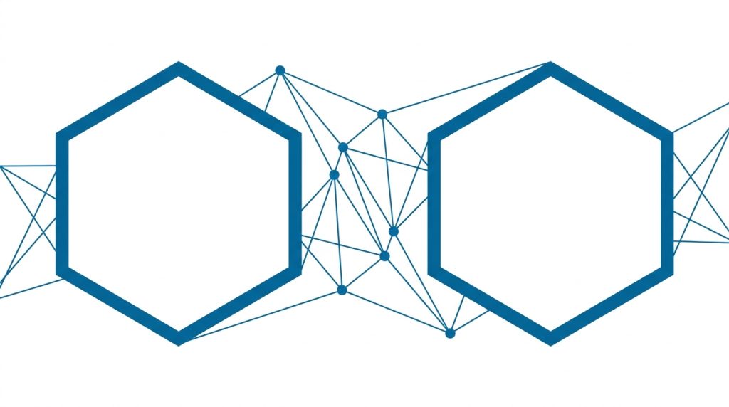 Zwei vernetzte Hexagone in Blau als Symbol fuer den Vergleich zweier IP-Reputationsdatenbanken