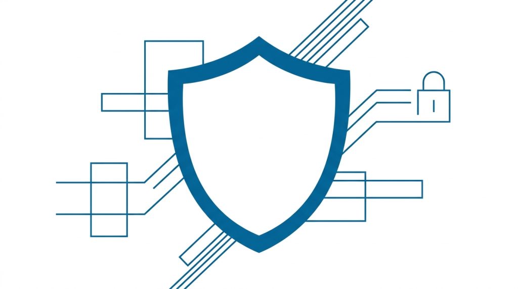 Schild-Illustration in Blau als Symbol fuer WordPress-Sicherheit durch eine Agentur