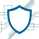 Schild-Illustration in Blau als Symbol fuer WordPress-Sicherheit durch eine Agentur
