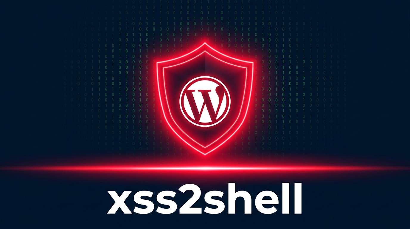 XSS2Shell WordPress Login-Lücke CVE-2026-64638 – rotes WordPress-Schild als Sicherheitswarnung