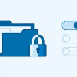 Flat-Vector-Illustration: Ordner mit Schloss und drei Berechtigungs-Schaltern als Symbol für Unix-Dateirechte