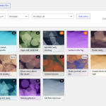 WordPress-Mediathek mit KI-Badges an generierten Bildern und Filter nach KI-Status in TransparAI
