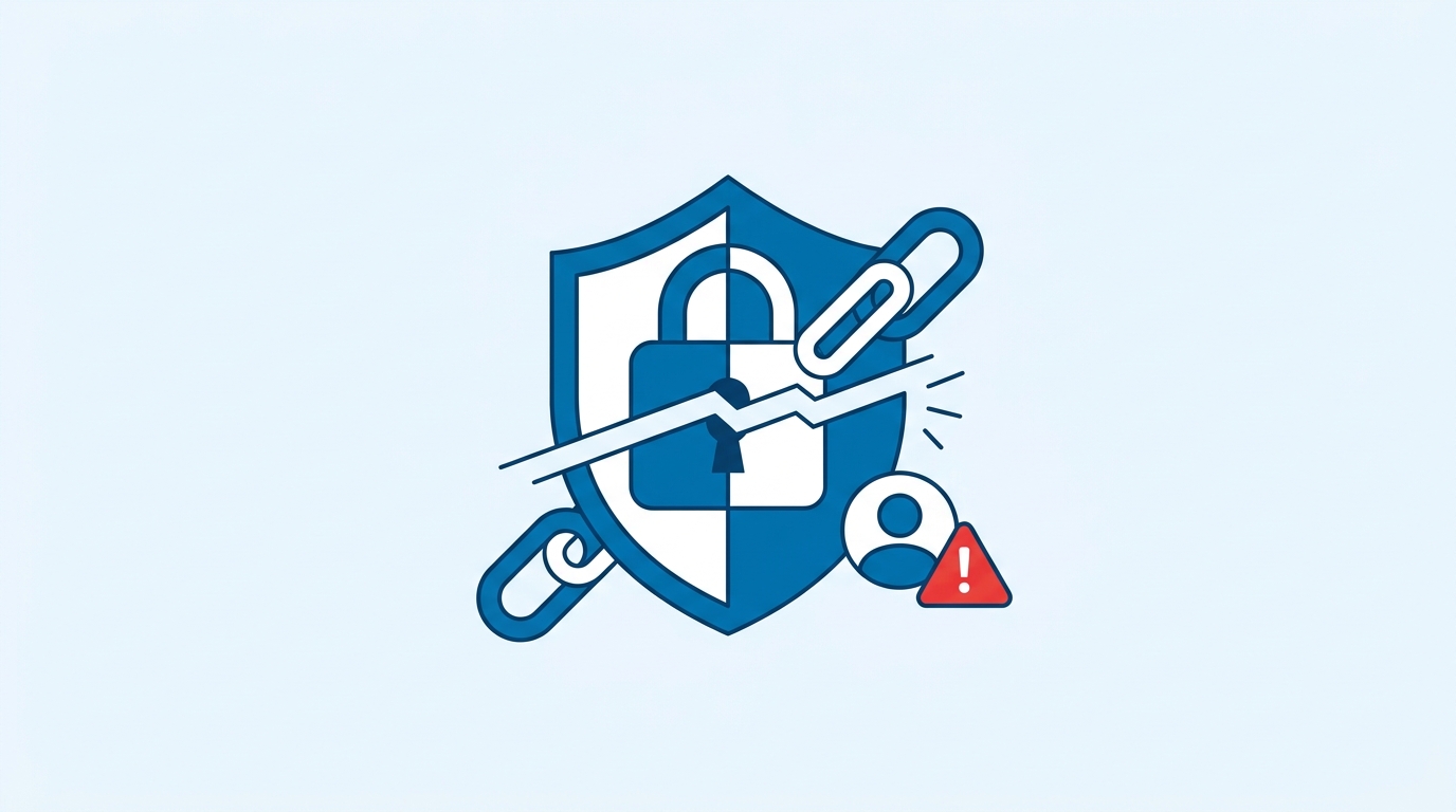 Illustration der Elementor CSRF-Sicherheitslücke CVE-2026-62062: ein Link durchbricht ein Schutzschild und erzeugt ein fremdes Administratorkonto