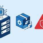 Illustration: ARM64-Server mit Prozessor, Softwarepaket mit Zahnrad und rotem Warnsymbol zum PHP-Sicherheitsupdate