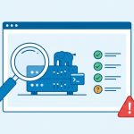 Illustration: Lupe prüft einen PHP-Server, Checkliste mit grünen Haken und einem offenen orangefarbenen Punkt